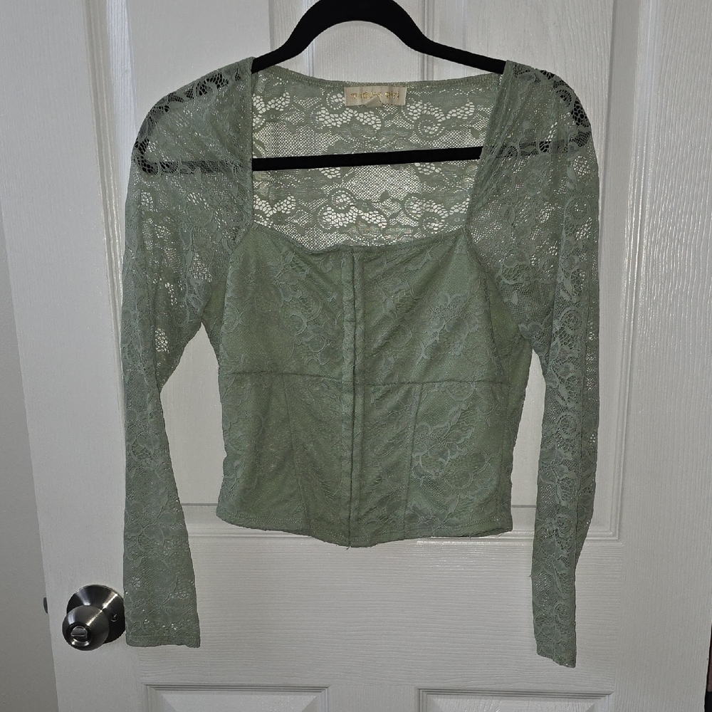 Madden Girl Lace Long Sleeve Top in Light Green